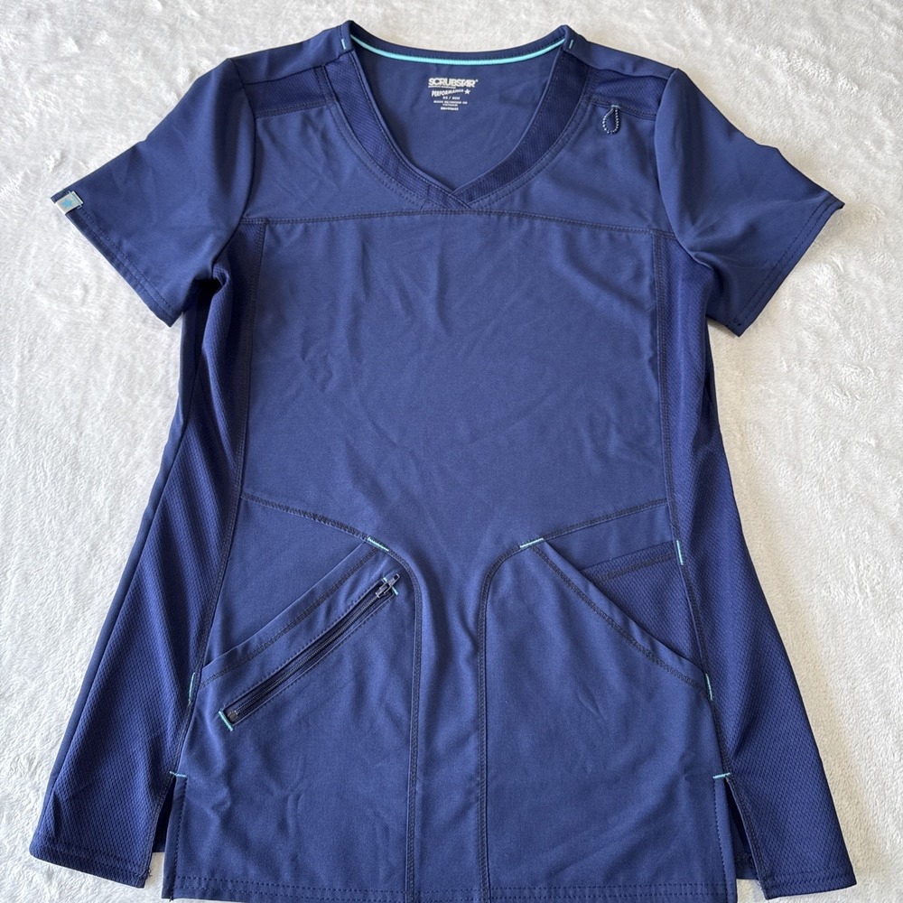 SCUBSTAR Women's NAVY Scrub Top Size XS REGULAR Fit‎ PERFOMANCE  4 POCKETS